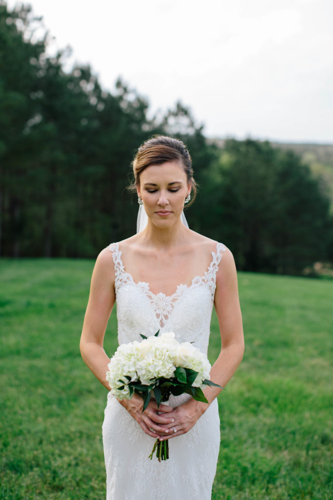 Bride and her white bouquet