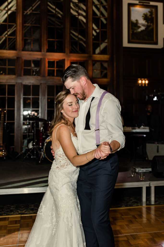 Bride and groom dancing during reception at Long View Country Club wedding venue in Charlotte NC
