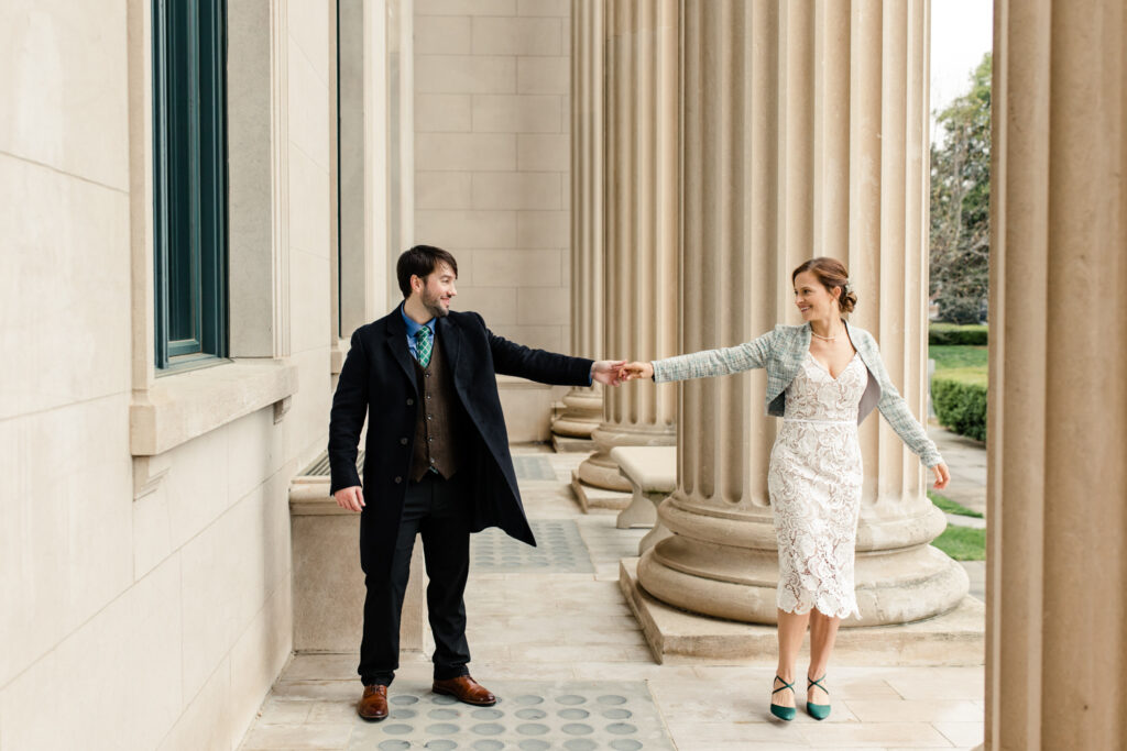 Bride and groom courthouse elopement in Uptown Charlotte. Photographed by Stephanie Bailey Photography. 