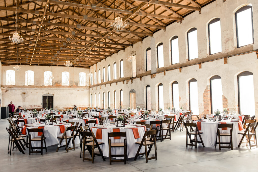 Wedding creception at Providence Cotton Mill wedding venue. Photographed by Charlotte wedding photographer, Stephanie Bailey Photography.